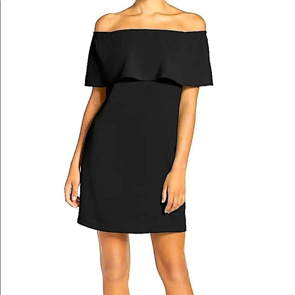 CHARLES HENRY Nordstrom Black Off Shoulder Ruffle Crepe Dress SP NWT NEW